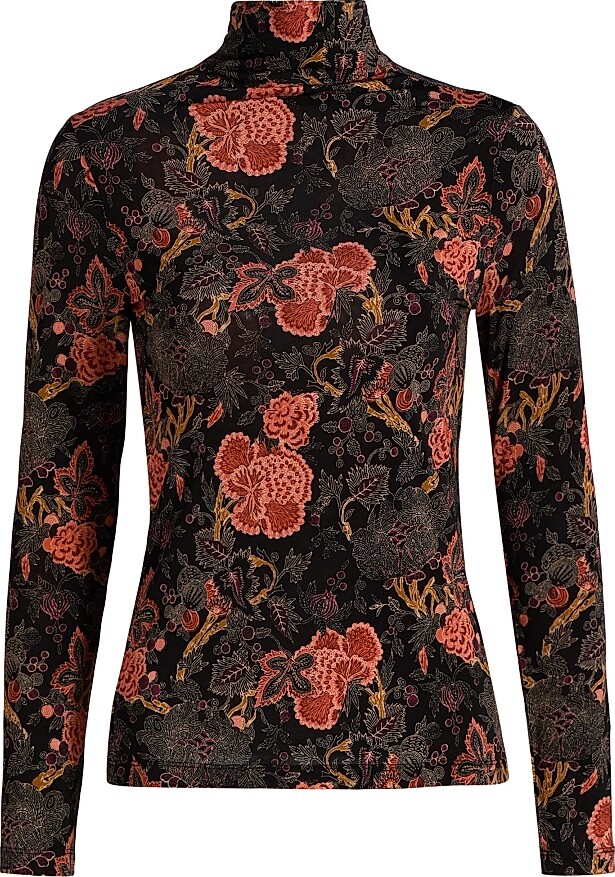 Ulla Johnson Women's Aurelia Floral Jersey Turtleneck Top - Night Lily - Size XS