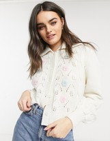 Thumbnail for your product : And other stories & collared floral cardigan in off white