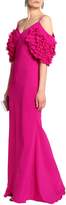 Thumbnail for your product : Badgley Mischka Cold-shoulder Appliqued Crepe Gown
