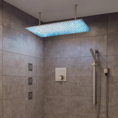 Fontana Desio Thermostatic Rainfall Waterfall Phone Controlled Shower System with Sound System and Handheld Shower