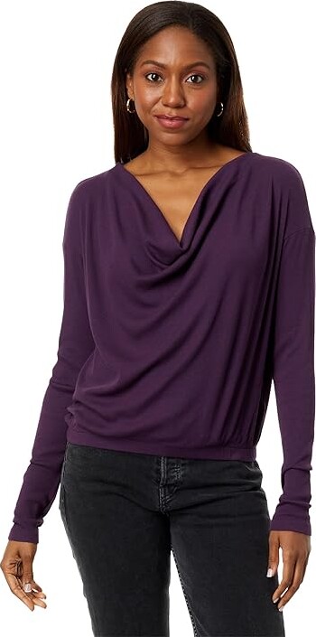 bobi Los Angeles Cowl Neck Long Sleeve Elastic Hem Tee (Dark
