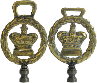 One Kings Lane Vintage British Crown Brass Lamp Finials, Pair
