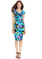 Thumbnail for your product : Evan Picone Cap-Sleeve Floral Faux-Wrap Dress