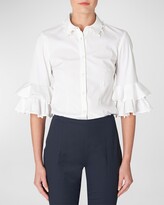 Button-Front Shirt with Ruffle Trim 