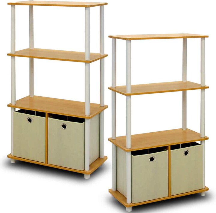 Furinno 43.25 in. Beech/White Plastic 4-shelf Etagere Bookcase with Open Back