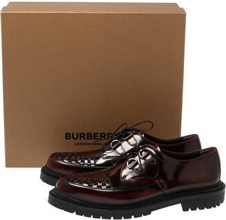 Burberry Burgundy Leather Woven Toe Detail Lace Up Platform 