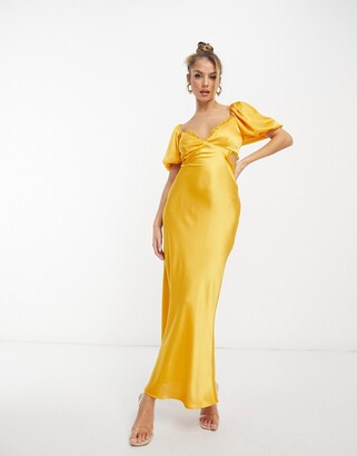 ASOS DESIGN ultra low back gold foil mini dress