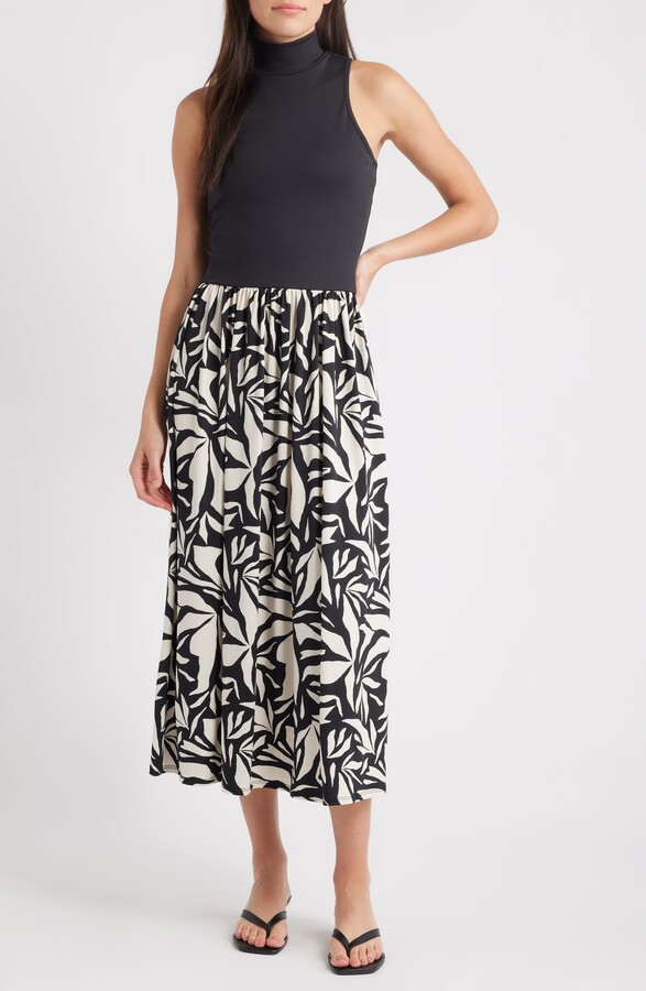 Loveappella Mock Neck Sleeveless Midi Dress