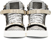 Thumbnail for your product : Giuseppe Zanotti Black & White Leather Mesh-Print High-Top Sneakers