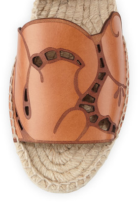 Chloé Tooled Leather Espadrille Sandal, Marron Glace