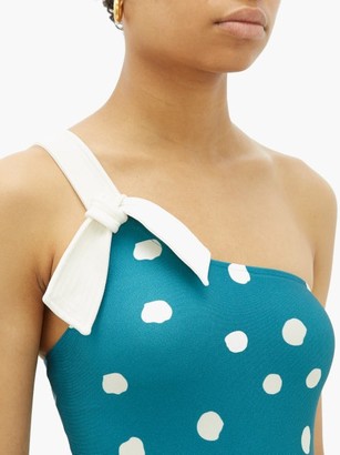 Adriana Degreas Asymmetric Polka-dot Swimsuit - Blue Print