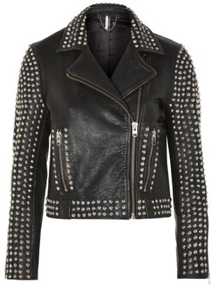 Topshop Women's Frazey Stud Biker Leather Jacket
