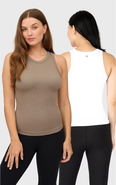 90 Degree By Reflex Women' 2 Pack Ribbed Seamle Everyday Tank Top -  Driftwood/White - Large - ShopStyle