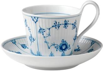 Royal Copenhagen Fluted Plain High Handle Porcelain Cup & Saucer