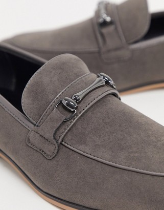 ASOS DESIGN loafers in grey faux suede with snaffle detail
