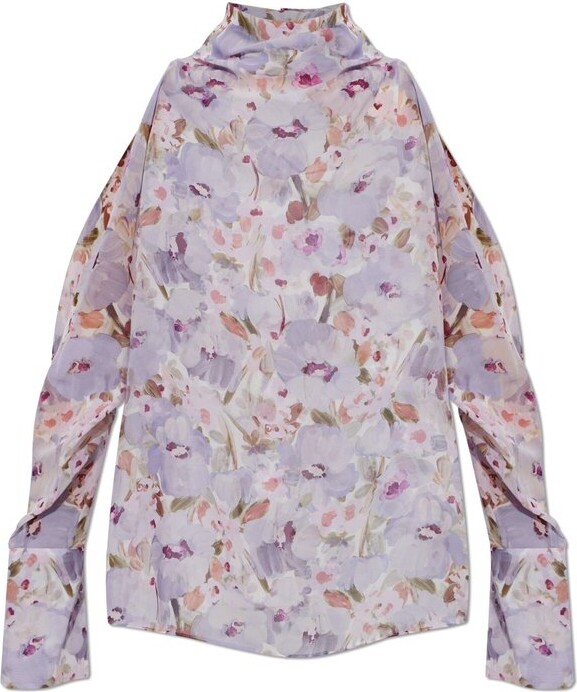 Balmain High Neck Floral Print Blouse