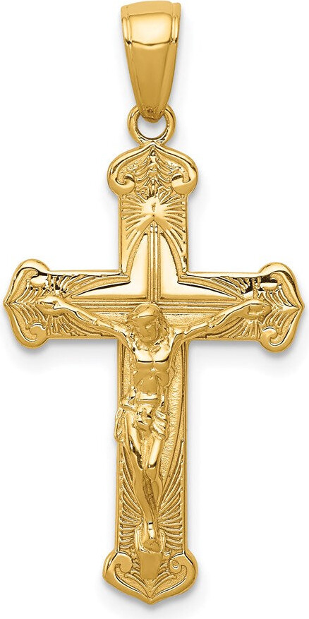 Diamond2Deal 14k Yellow Gold Gold Polished Textured Crucifix Pendant