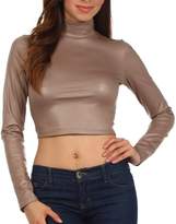 Thumbnail for your product : Off-White Sakkas 687121 Matte Liquid Mock Neck Turtleneck Long Sleeve Crop Top - Made in USA M