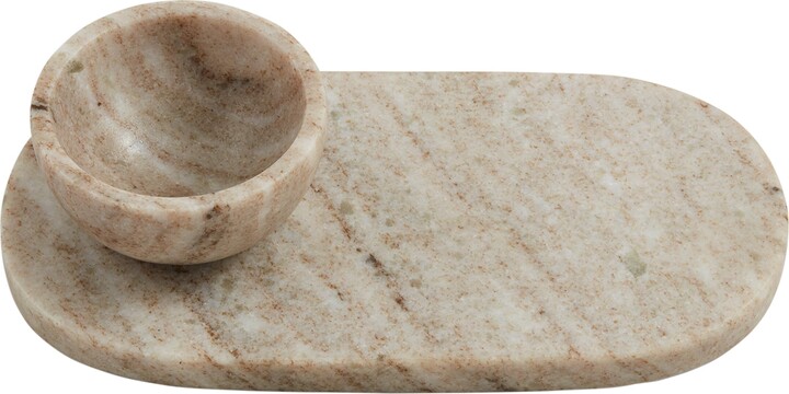 Mud Pie Cream Marble Tidbit Set; tray 4" x 8" | dip 2" x 3" dia