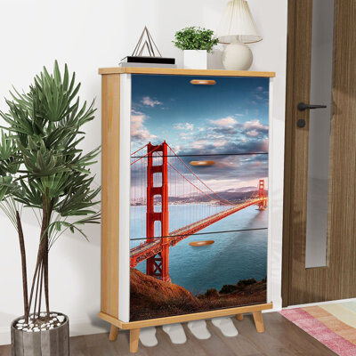 East Urban Home Shoe Storage Cabinet with 3 Flip Drawers for Landscape Golden Gate Bridge San Francisco Shoe Rack Storage Organizer