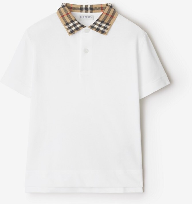 Burberry Childrens Check Collar Cotton Polo Shirt Size: 8Y