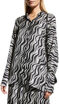 Thumbnail for your product : Rosetta Getty Wave-Print Silk Tunic Shirt