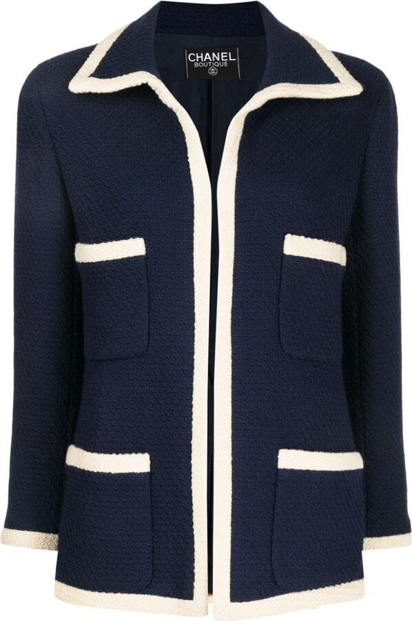 CHANEL Pre-Owned 2004 waffle-textured Collarless Jacket - Farfetch