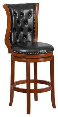 Generic Flash Furniture 30'' High Brandy Wood Barstool with Black Leather Swivel Seat