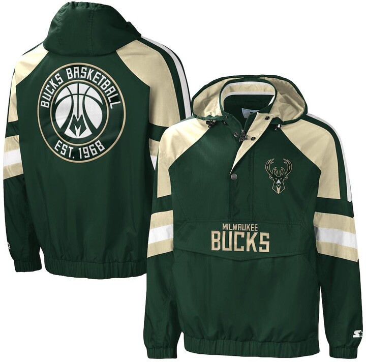 Men's Starter Hunter Green and Cream Milwaukee Bucks The Pro Ii Half