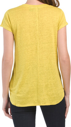 Tahari Linen Short Sleeve V-Neck Top With Seams - Shopstyle