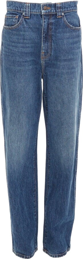 1stDibs Khaite Albi Dark Blue Washed High Waist Tapered Relaxed Jeans 30"