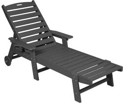 Dovecove Outdoor Lounge Chair With Wood Texture - 5 Positions, Wheels, Cup Holder