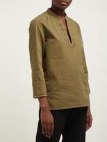Thumbnail for your product : Saint Laurent Passementerie V-neck Cotton-blend Top - Womens - Dark Green