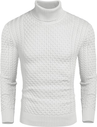 COOFANDY Men's Slim Fit Turtleneck Sweater Casual Warm Twisted Knitted Pullover Sweaters 