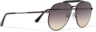 Tom Ford Aviator-Style Leather-Trimmed Gunmetal-Tone Sunglasses - Men - Metallic