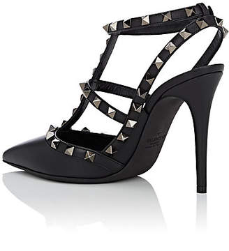 Valentino Garavani Women's Rockstud Leather Ankle-Strap Pumps - Black