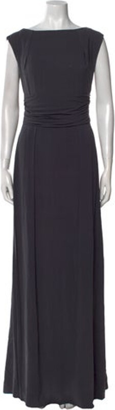 Rene Lezard Silk Evening Gown Grey Sleeveless with Bateau Neckline