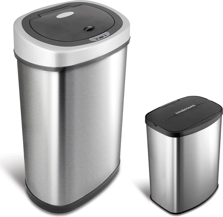 NineStars Nine Stars Automatic Kitchen Trash Can Combo, 13 and 2 Gallon Stainless Steel Motion Sensor Garbage Bin with Soft Close Lid, Silver