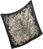 Thumbnail for your product : Roberto Cavalli Natural Black Pattern and Leopard Print Silk Square Scarf
