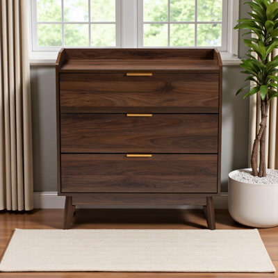 George Oliver Three-drawer wood chest with walnut brown finish by Fallon