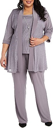 R & M Richards R M Richards Plus Size Metallic Knit 34 Sleeve Open Front 3 Piece Jacket Pant Set