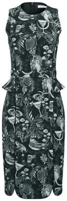Matthew Williamson Women's Morris Print Fitted Neoprene Midi Peplum Dress Black