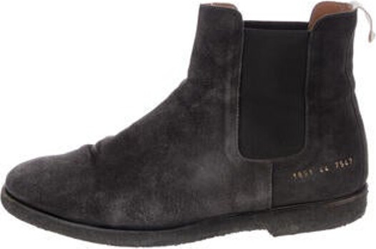 Common Projects Suede Ankle Chelsea Boots Grey Rubber Trim Round-Toes Block Heels Includes Box & Dust Bag