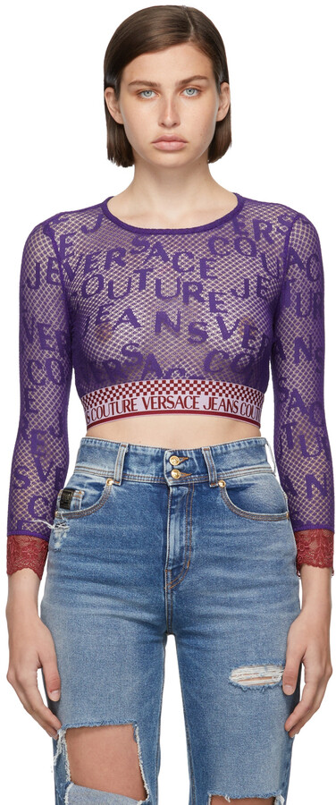 Versace Jeans Couture Purple Lace Logo Crop Long Sleeve T-Shirt - ShopStyle  Tops
