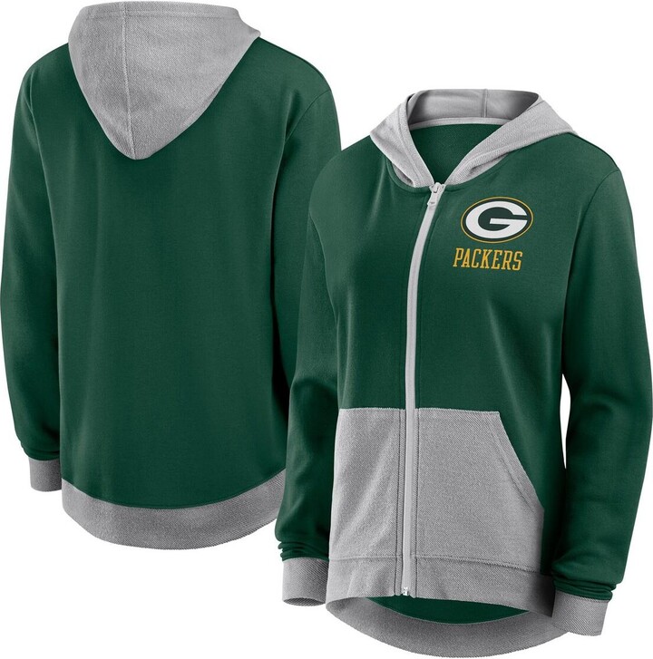 Logo Athletic Women's Green Green Bay Packers Hit It French Terry Full-Zip Hoodie