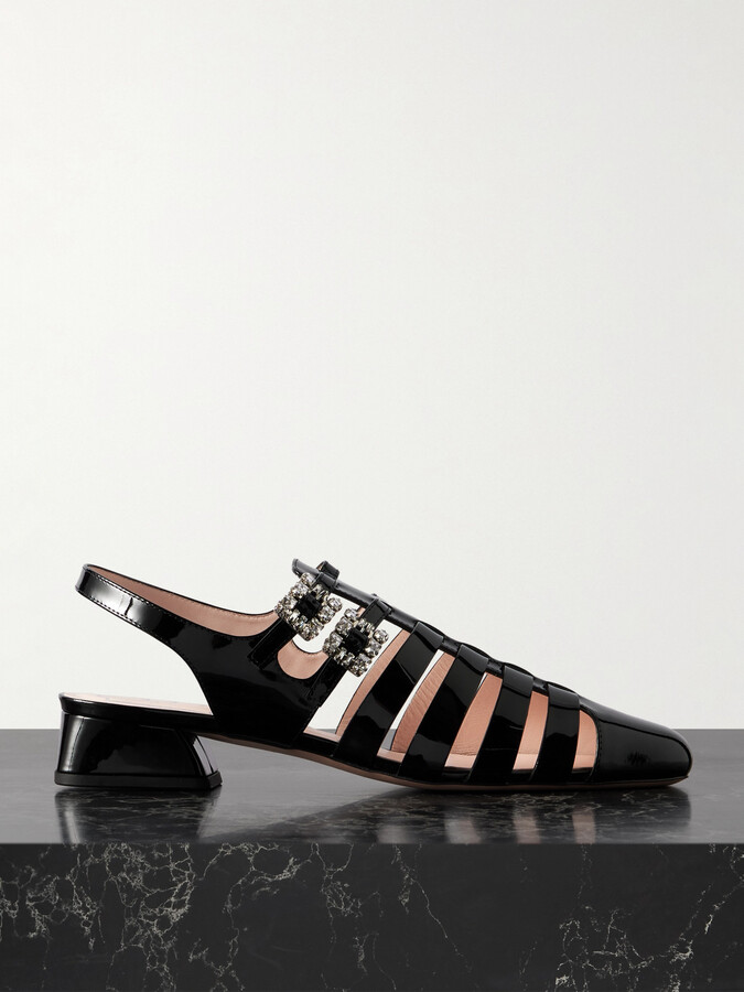 Roger Vivier Mini Très Vivier 25 Crystal-embellished Patent-leather Sandals - Black