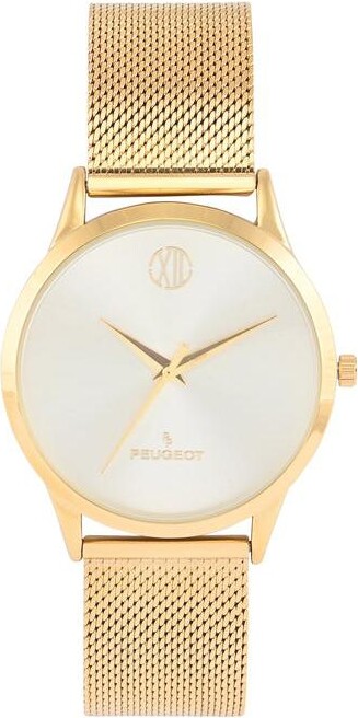 Peugeot Men's 40mm Wafer Slim Champagne Dial Gold Plated Case Watch with Mesh Band