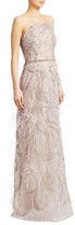 Thumbnail for your product : Marchesa Feather-Trim Strapless Column Gown