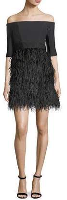 Milly Tina Off-the-Shoulder Tech Stretch Feather Cocktail Dress