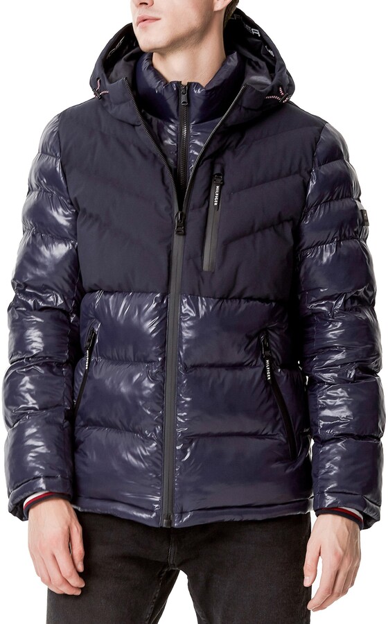 tommy hilfiger men's colorblocked logo rain slicker